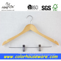 wooden clothes hanger with clips/natural color wood hanger